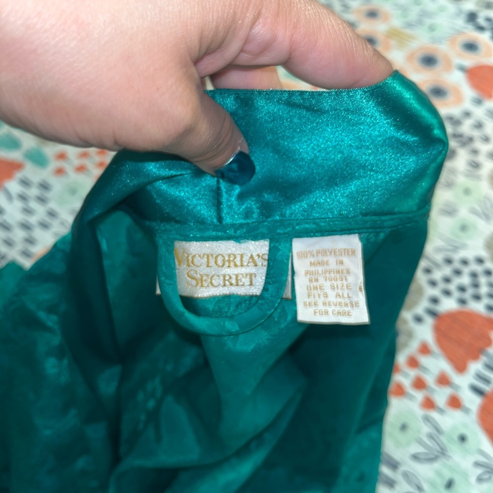 Vintage Victoria’s Secret Gold Label Satin Kimono Robe | Emerald Green One Size - Picture 8 of 9